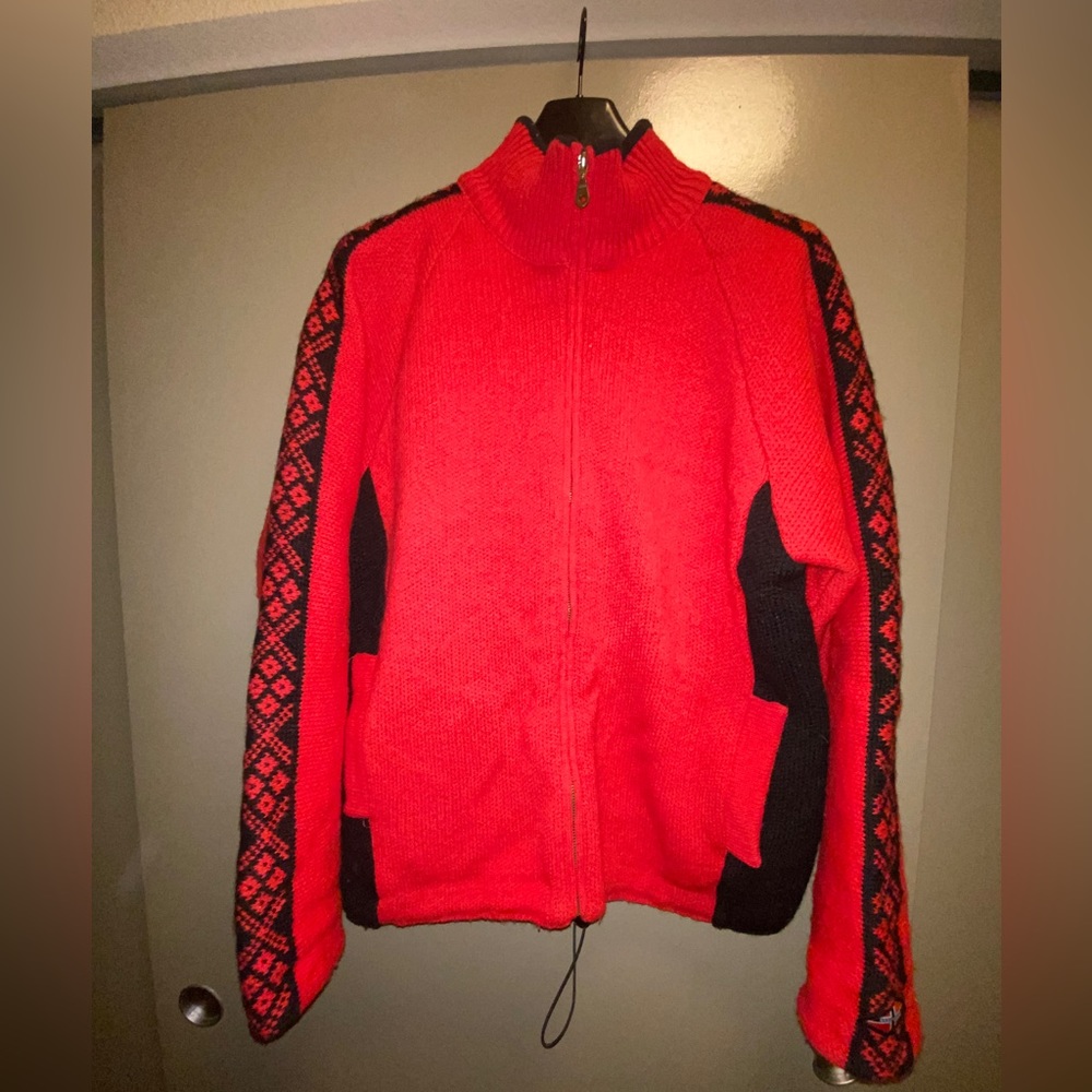 Norsk Wear Red Full Zip Sweater Jacket Men's size M 100% wool